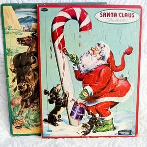 Vintage Santa & Wagon Train Puzzles By Whitman